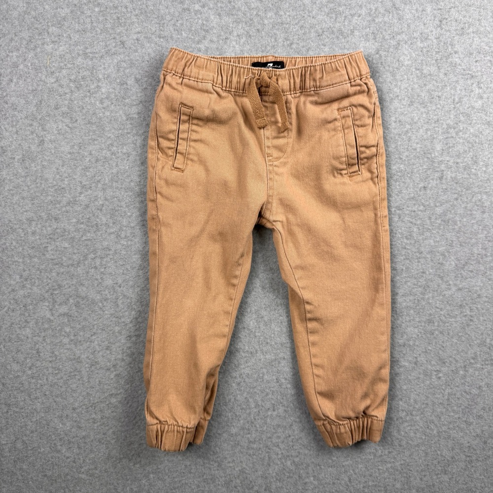 7 For All Mankind Jogger Pants Baby Boys 24M Tan Cotton Blend Drawstring Pull On